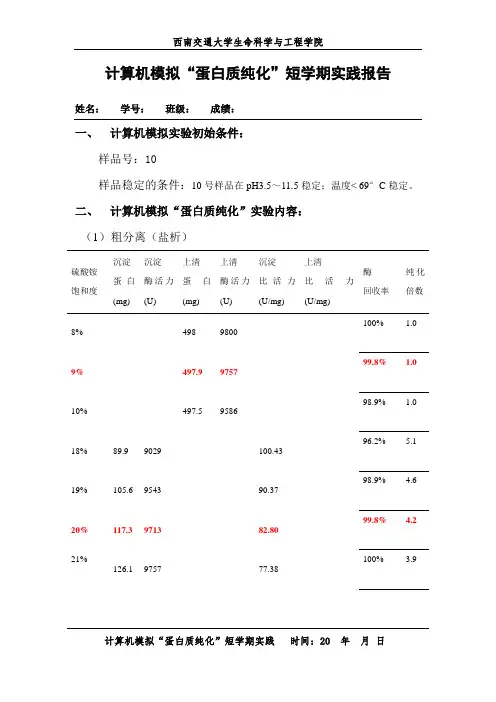 计算机模拟“蛋白质纯化”短学期实践报告(10号蛋白)