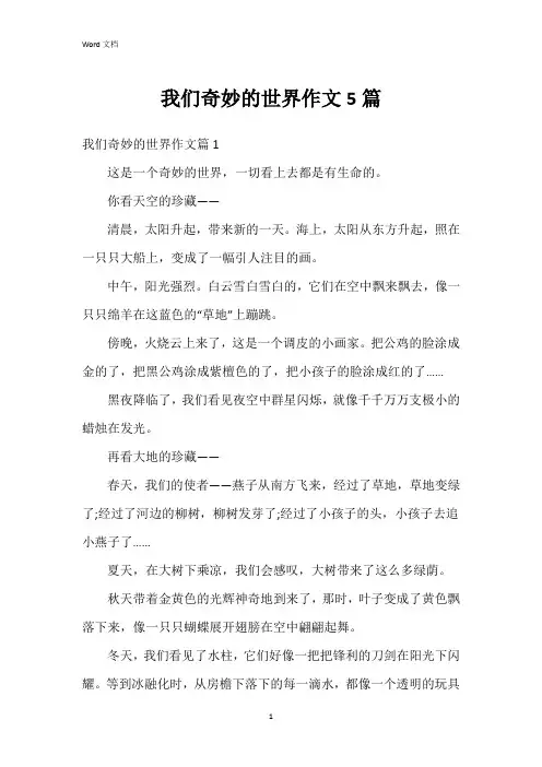 我们奇妙的世界作文5篇