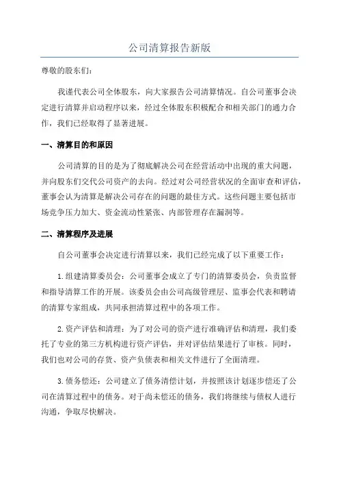 公司清算报告新版