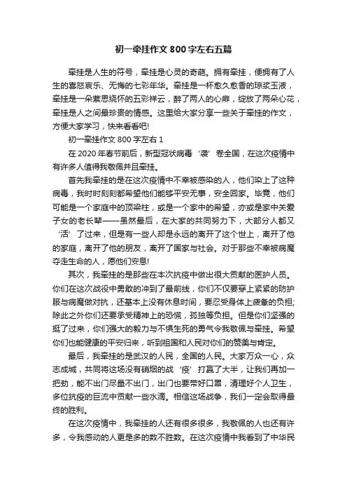 初一牵挂作文800字左右五篇