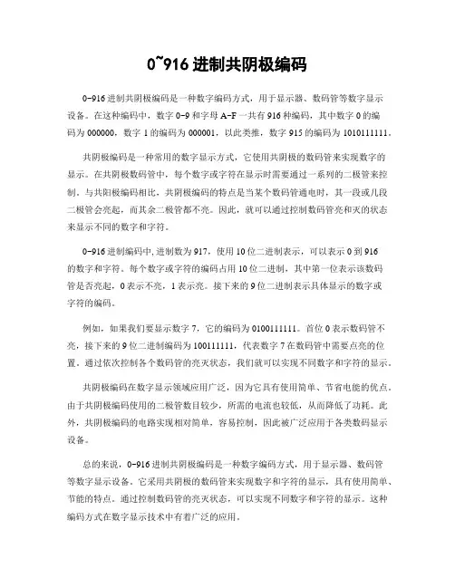 0~916进制共阴极编码
