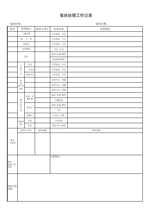 宾馆值班经理巡查表 (2)