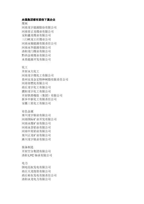 永煤集团都有那些下属企业