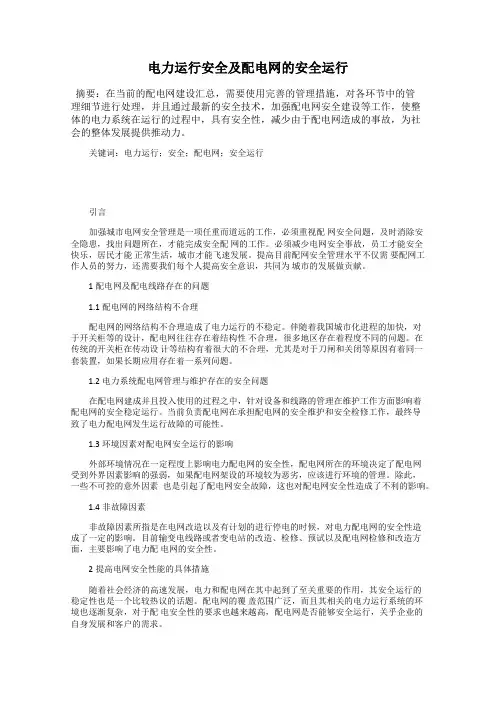电力运行安全及配电网的安全运行