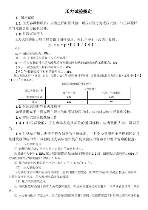 压力试验规定