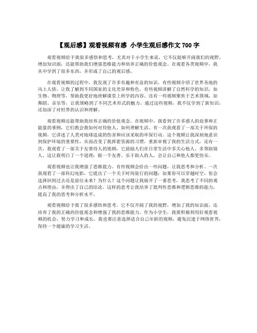 【观后感】观看视频有感 小学生观后感作文700字