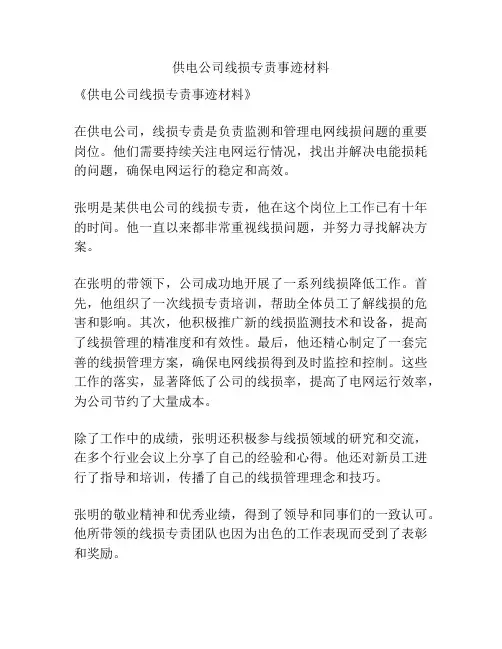 供电公司线损专责事迹材料