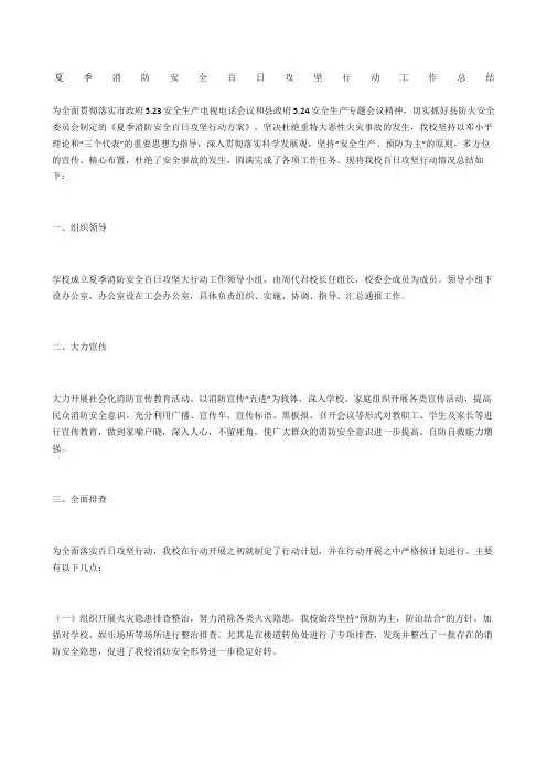 夏季消防安全百日攻坚行动工作总结