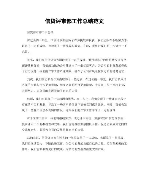 信贷评审部工作总结范文