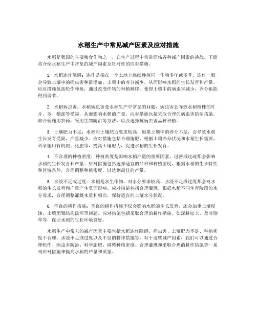水稻生产中常见减产因素及应对措施