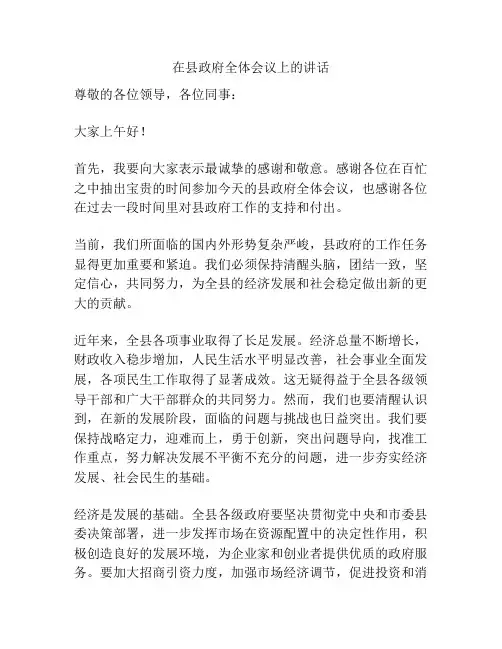 在县政府全体会议上的讲话