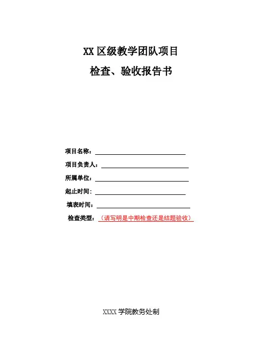 大学学院教学团队项目检查、验收报告书
