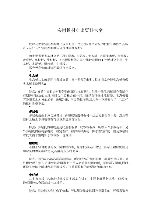 实用板材对比资料大全