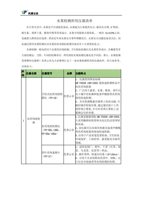水果检测所用仪器清单