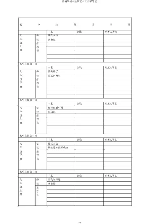部编版初中生阅读书目名著导读