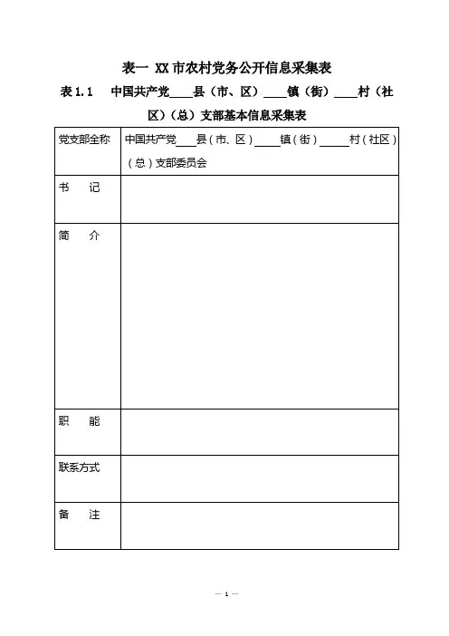 表一XX市农村党务公开信息采集表
