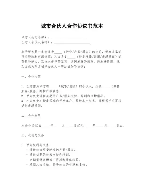 城市合伙人合作协议书范本