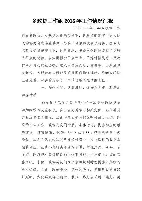 乡政协工作组2016年工作情况汇报