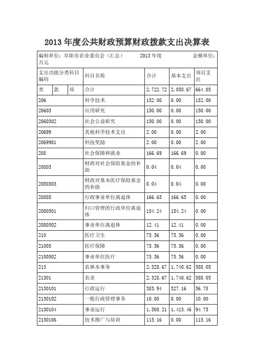 2013年度公共财政预算财政拨款支出决算表