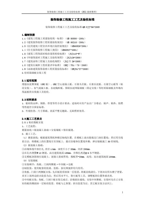 装饰装修工程施工工艺及验收标准(2011最新整理)