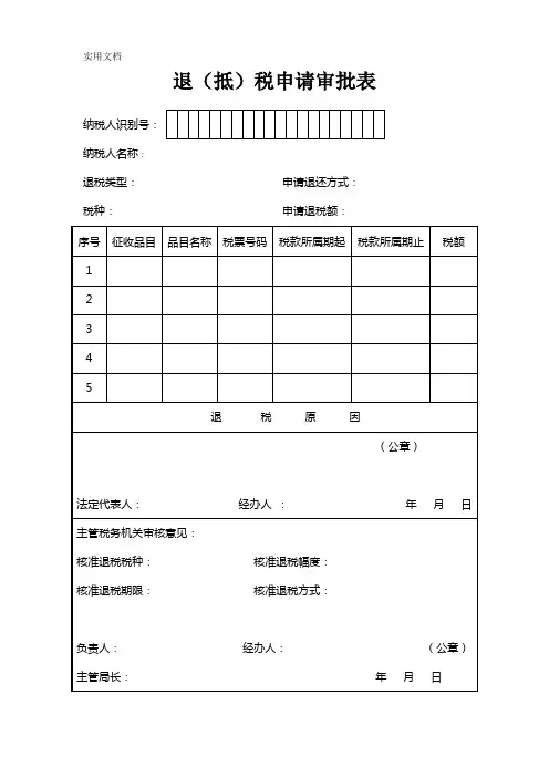 退抵税申请审批表---福建省国家税务局