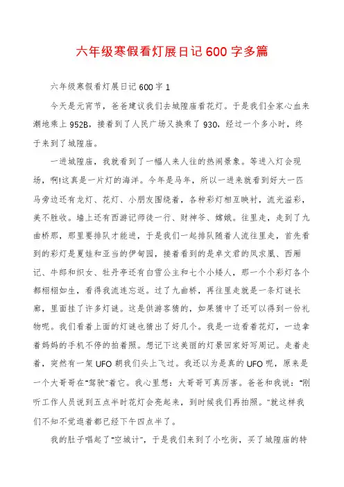 六年级寒假看灯展日记600字多篇