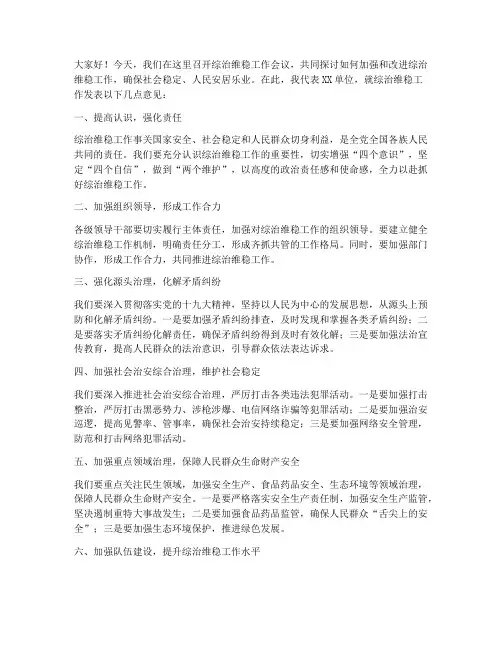 领导综治维稳发言稿