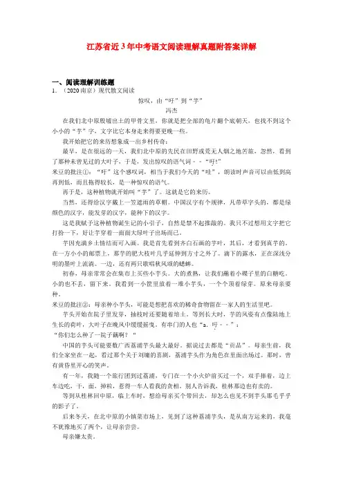 【2019-2021】中考语文现代文阅读真题训练及答案