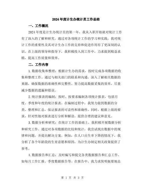 2024年度计生办统计员工作总结