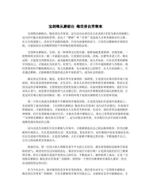 宝剑锋从磨砺出 梅花香自苦寒来