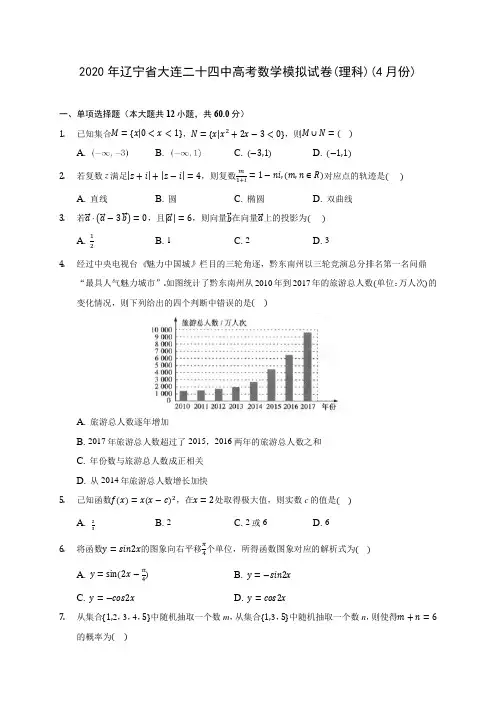 2020年辽宁省大连二十四中高考数学模拟试卷(理科)(4月份) (含答案解析)