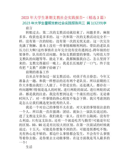 2023年大学生暑期支教社会实践报告-(精选3篇)