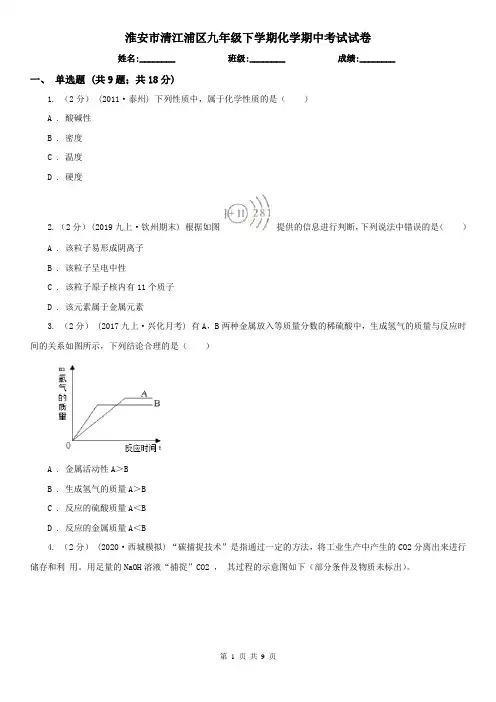 淮安市清江浦区九年级下学期化学期中考试试卷
