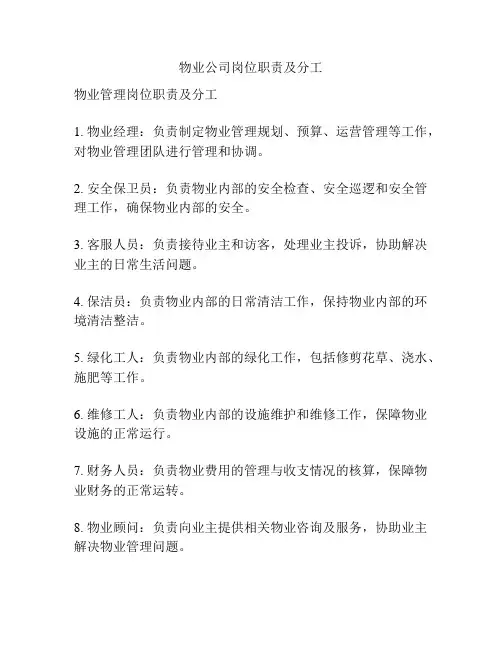 物业公司岗位职责及分工