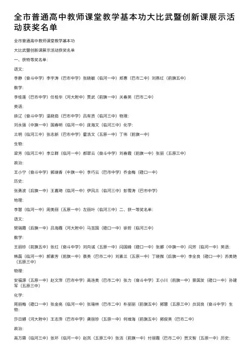 全市普通高中教师课堂教学基本功大比武暨创新课展示活动获奖名单