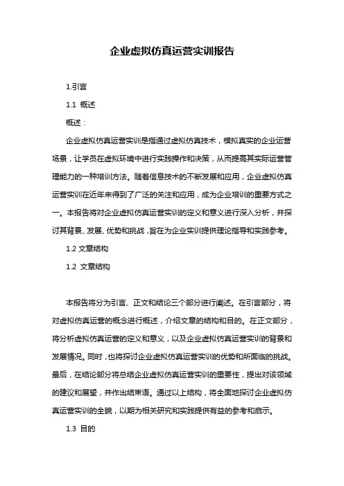 企业虚拟仿真运营实训报告