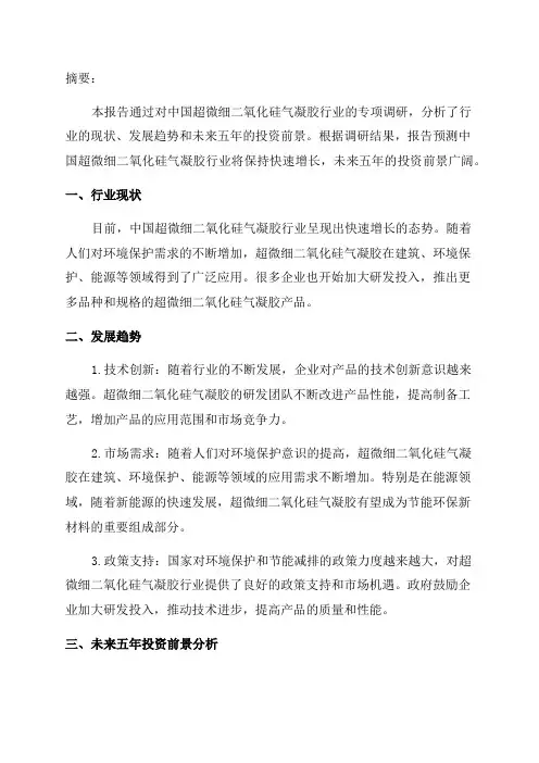 2024年中国超微细二氧化硅气凝胶专项调研及未来五年投资前景分析报告