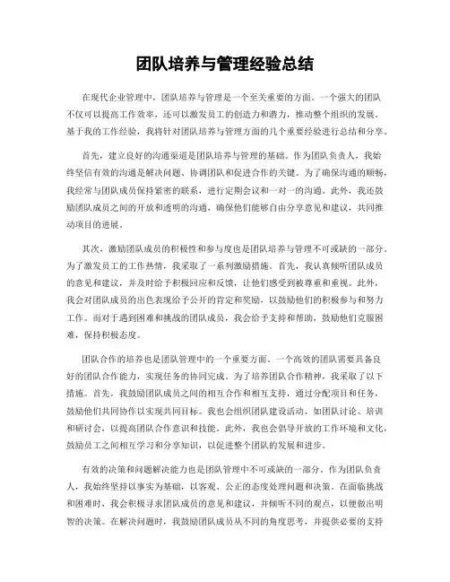 团队培养与管理经验总结