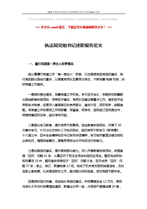 2019年执法局党组书记述职报告范文-实用word文档 (3页)