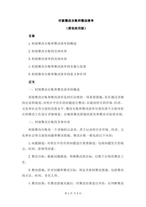 村级整改台账和整改清单
