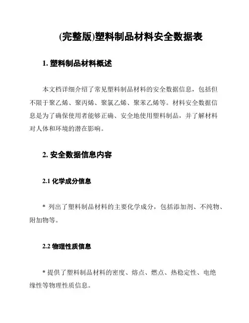 (完整版)塑料制品材料安全数据表