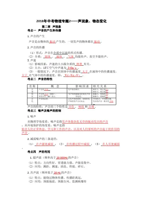 中考物理专题声现象物态变化