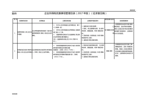 企业所得税优惠事项管理目录