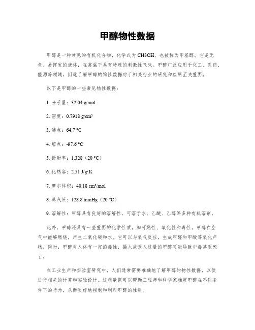 甲醇物性数据