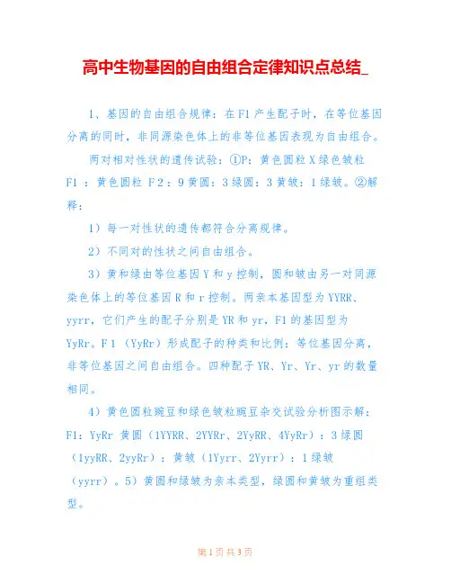 高中生物基因的自由组合定律知识点总结_
