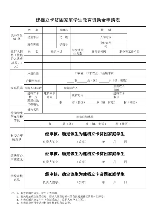 学生贫困申请书(中小学生2020年春季建档立卡贫困中小学生资助申请表)