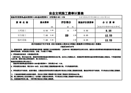 安全文明施工费率计算表