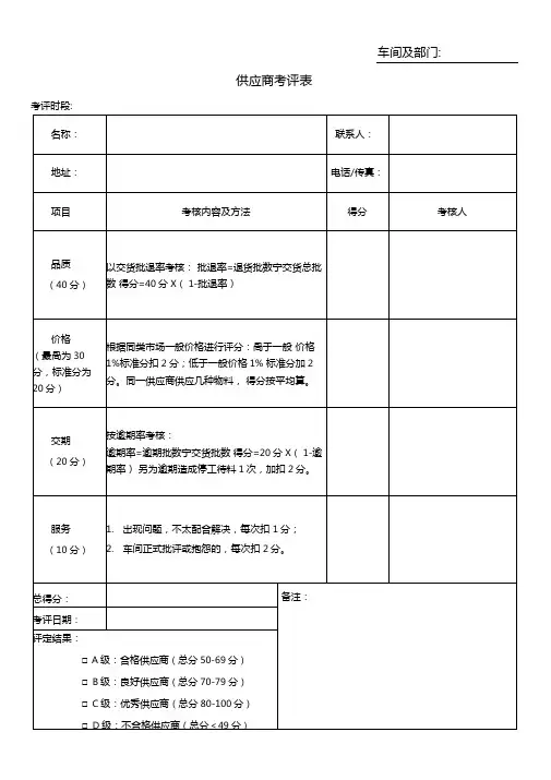 供应商考评表