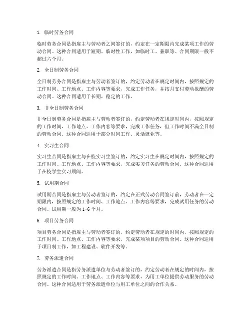 劳务合同的类型包括