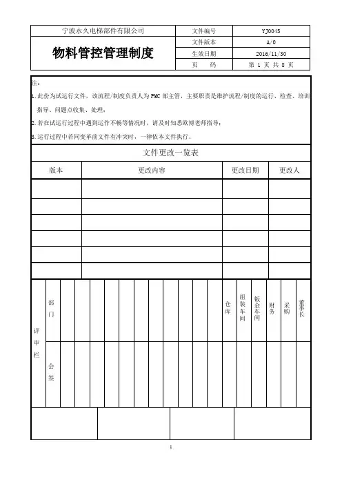 物料管控管理制度